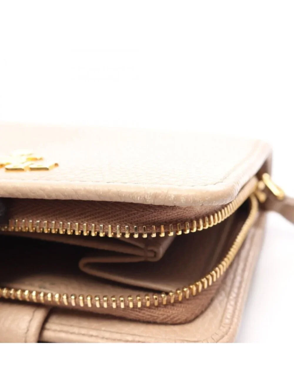 Prada Bifold Wallet Beige Leather L